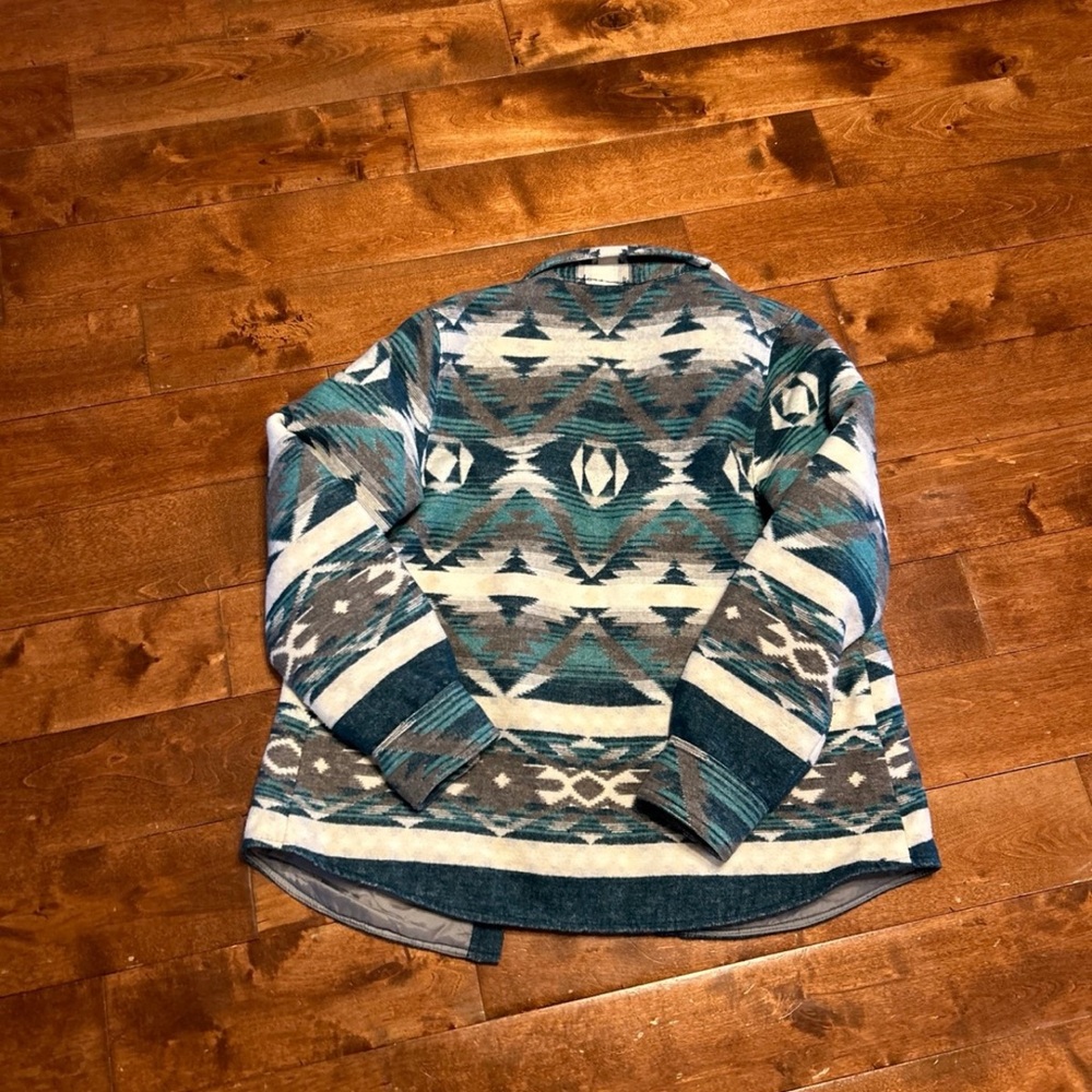 Teal And Gray Patterned Button-Up Jacket - image 3